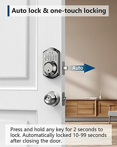 Door with digital lock featuring auto-lock and one-touch locking.