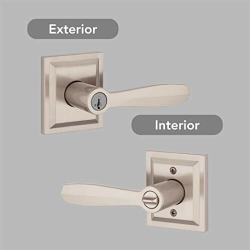 Door handle set with labeled exterior and interior sides.