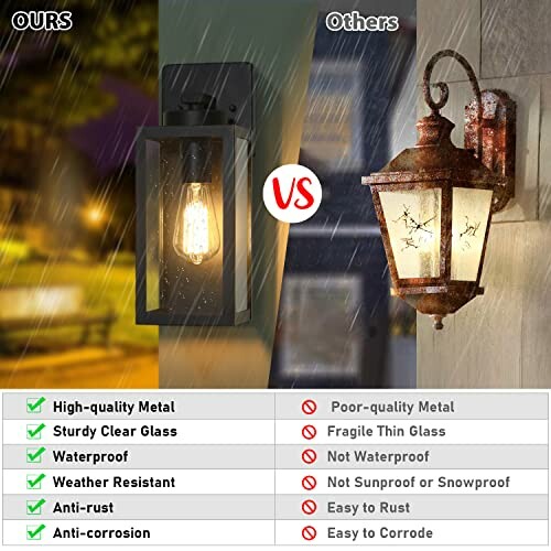 Comparison of two outdoor lights showing differences in materials and features.