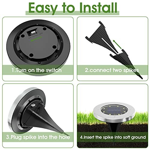 Step-by-step guide to installing a solar light with ground spikes.