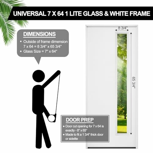 Universal 7 x 64 glass door with dimensions and door prep instructions.