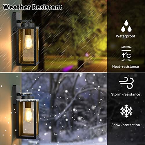 Weather-resistant outdoor wall light with waterproof, heat-resistance, storm-protection, snow-protection features.